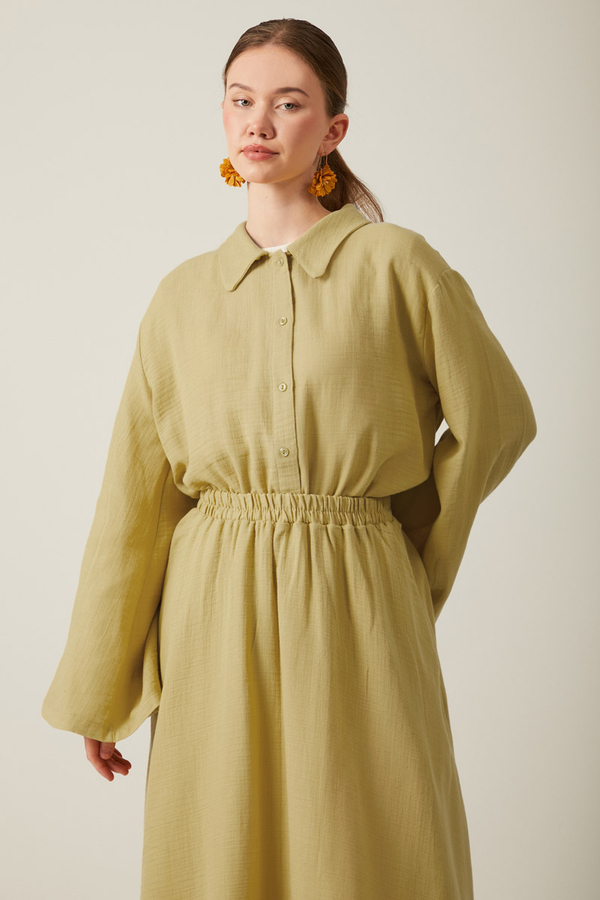 Shirt Collar Muslin Set Olive Green - 9