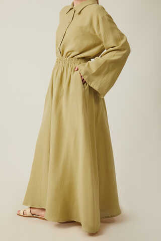 Shirt Collar Muslin Set Olive Green - 10