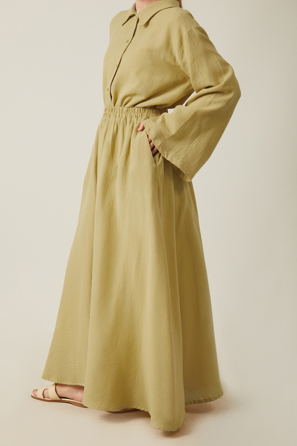 Shirt Collar Muslin Set Olive Green - 10