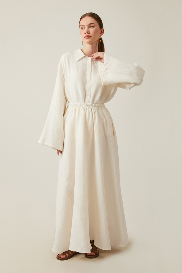 Shirt Collar Muslin Set White - 7