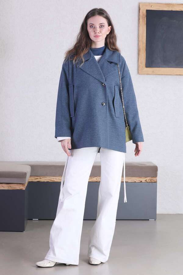 Short Cachet Coat İndigo - 3
