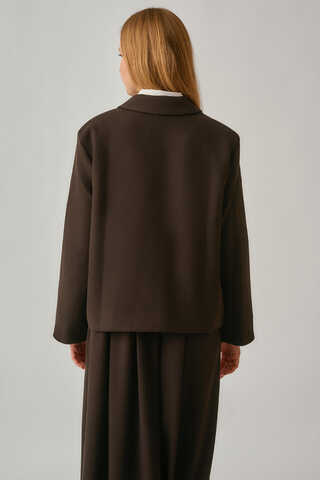 Short Double-Breasted Jacket Dark Brown - 8