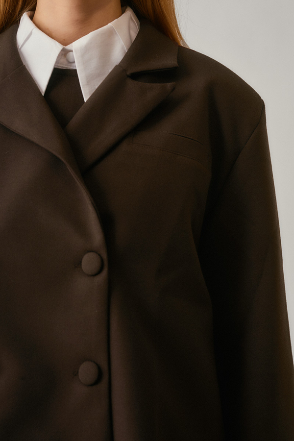 Short Double-Breasted Jacket Dark Brown - 4