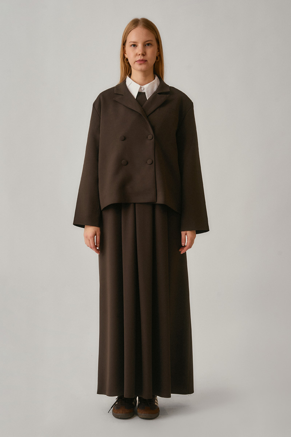 Short Double-Breasted Jacket Dark Brown - 2