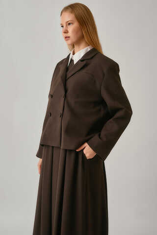 Short Double-Breasted Jacket Dark Brown - 3