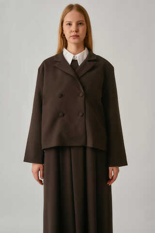 Short Double-Breasted Jacket Dark Brown - 1