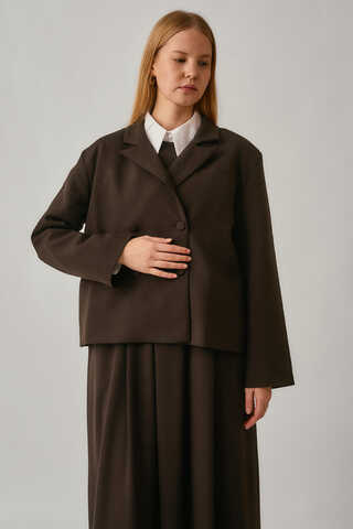 Short Double-Breasted Jacket Dark Brown - 6