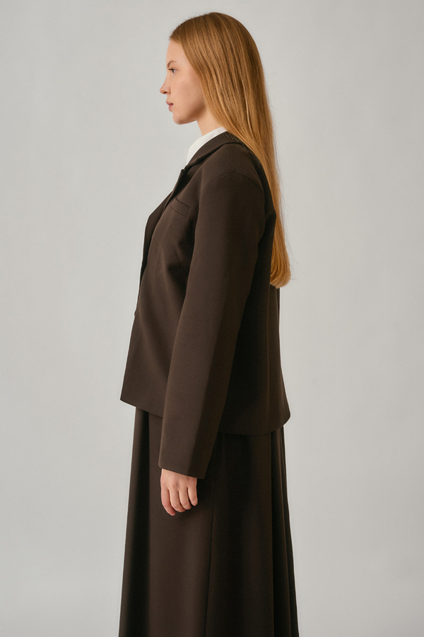 Short Double-Breasted Jacket Dark Brown - 7