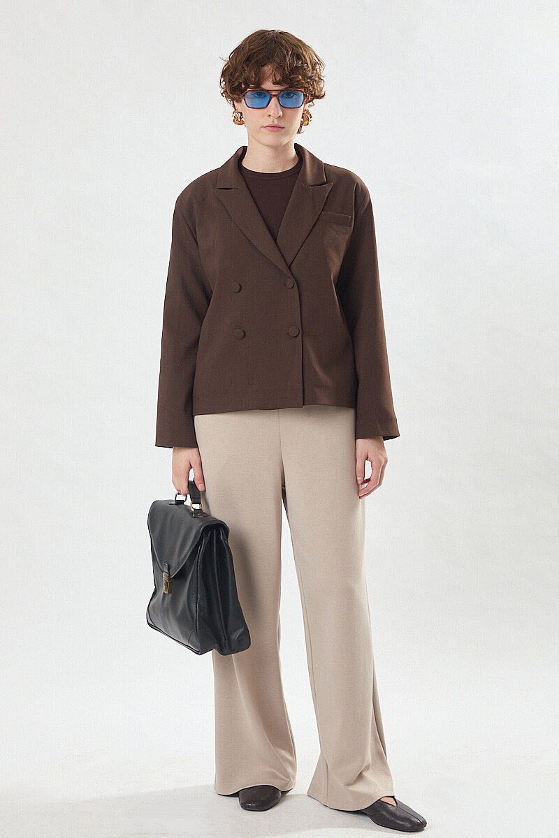 Short Double-Breasted Jacket Dark Brown