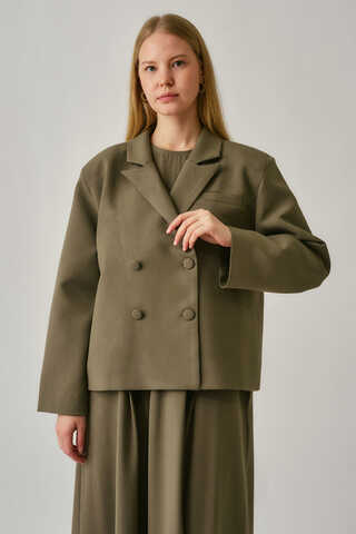 Short Double-Breasted Jacket Khaki - 1