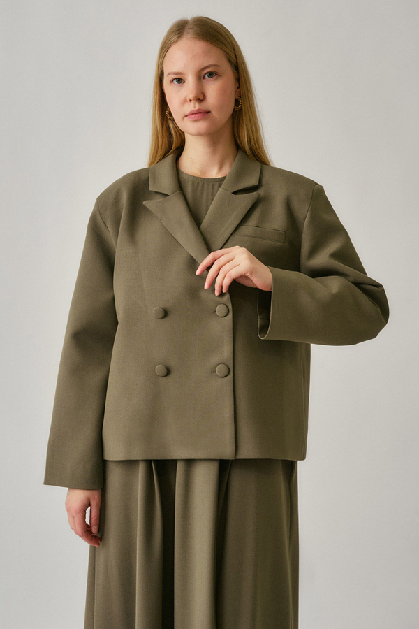 Short Double-Breasted Jacket Khaki - 1