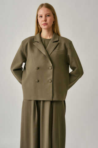 Short Double-Breasted Jacket Khaki - 3