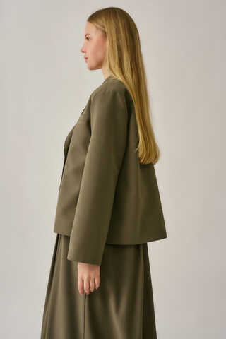 Short Double-Breasted Jacket Khaki - 5