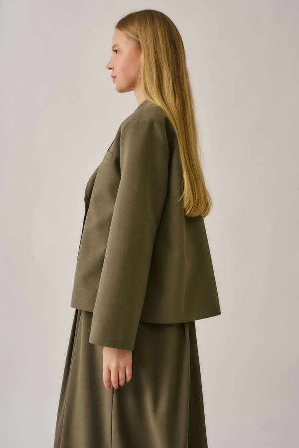 Short Double-Breasted Jacket Khaki - 5