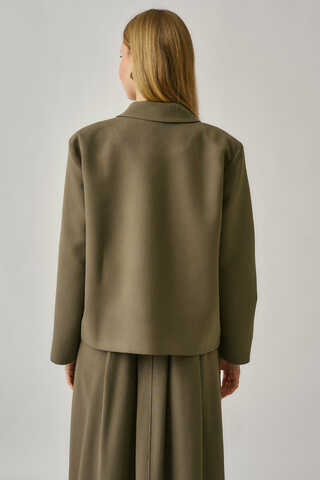 Short Double-Breasted Jacket Khaki - 8
