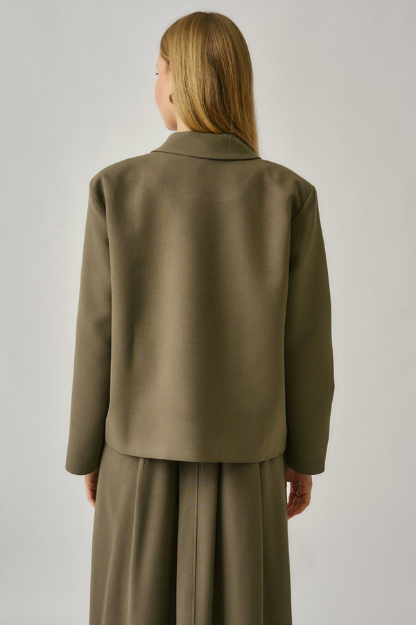 Short Double-Breasted Jacket Khaki - 8