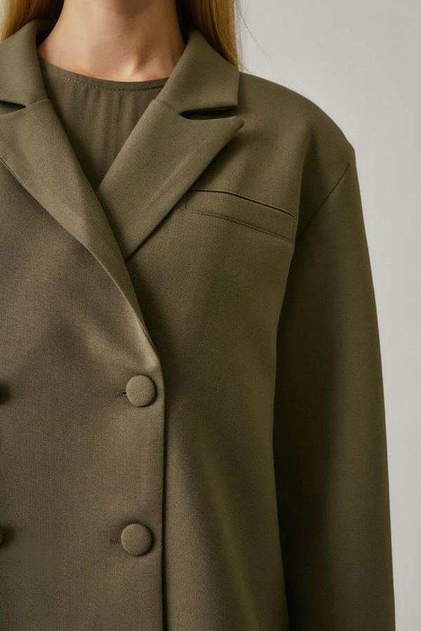 Short Double-Breasted Jacket Khaki - 7