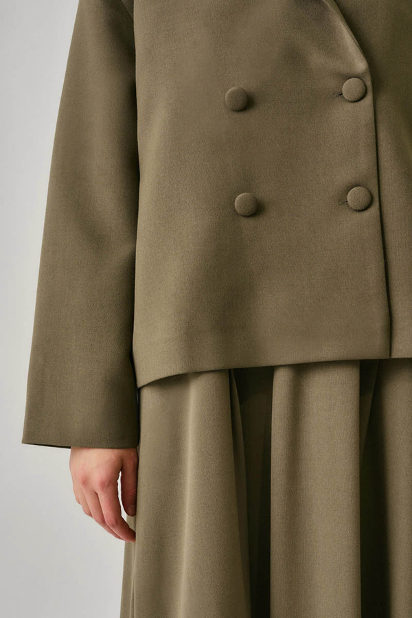 Short Double-Breasted Jacket Khaki - 6