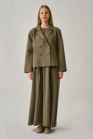 Short Double-Breasted Jacket Khaki - 2