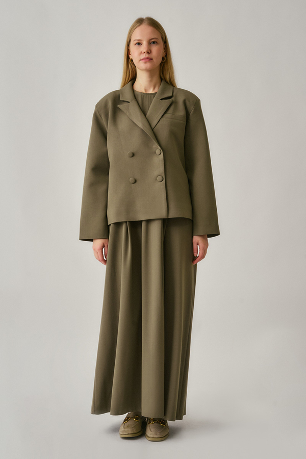 Short Double-Breasted Jacket Khaki - 2