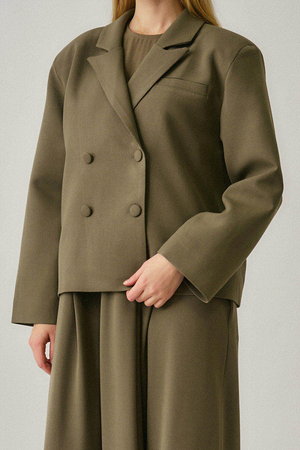 Short Double-Breasted Jacket Khaki - 4