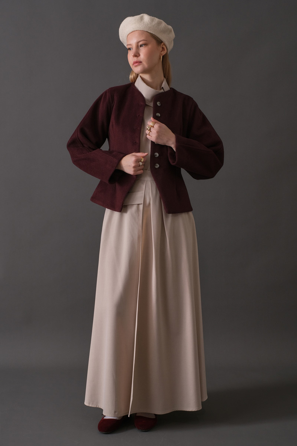 Short Jacket with Dart Detail Burgundy - 1