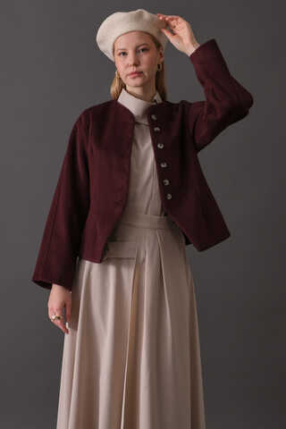 Short Jacket with Dart Detail Burgundy - 3