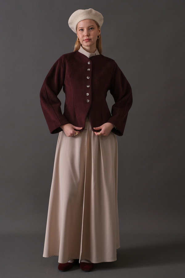 Short Jacket with Dart Detail Burgundy - 4