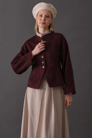 Short Jacket with Dart Detail Burgundy - 5