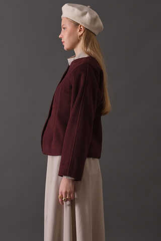 Short Jacket with Dart Detail Burgundy - 6