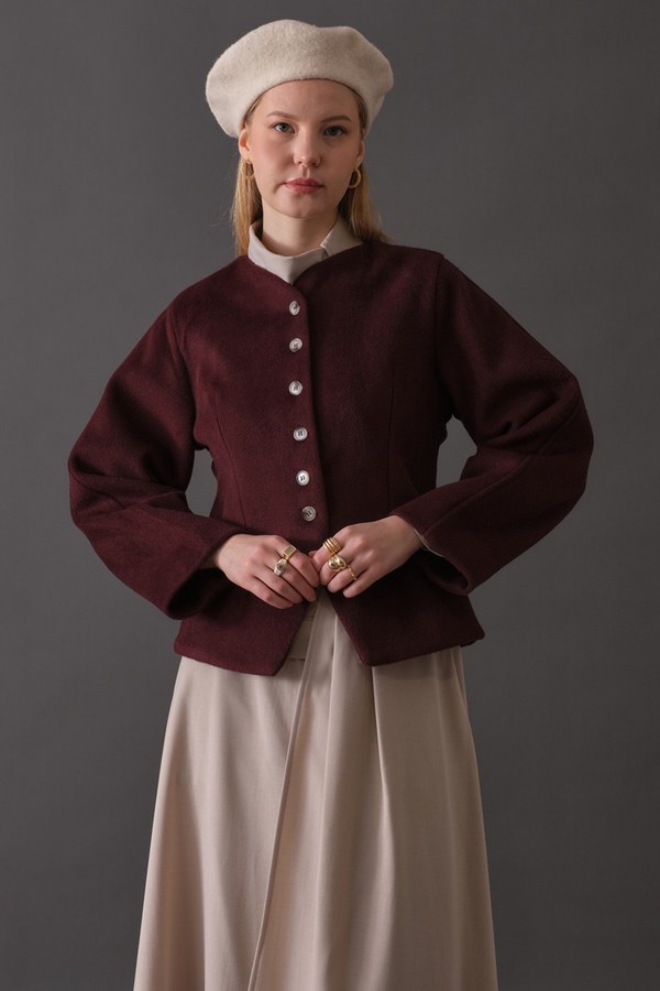 Short Jacket with Dart Detail Burgundy - 7