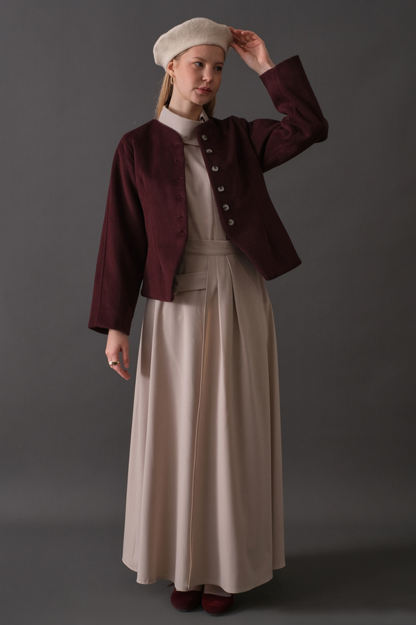 Short Jacket with Dart Detail Burgundy - 9