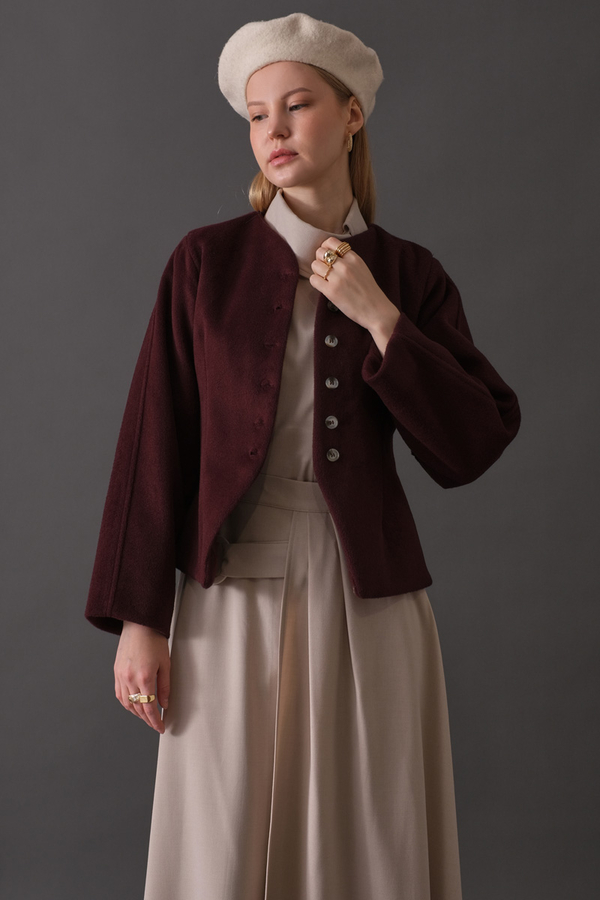 Short Jacket with Dart Detail Burgundy - 10