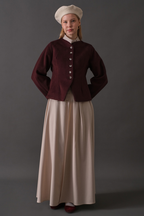 Short Jacket with Dart Detail Burgundy - 12