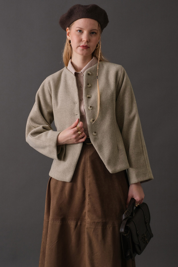 Short Jacket with Dart Detail Stone - 9