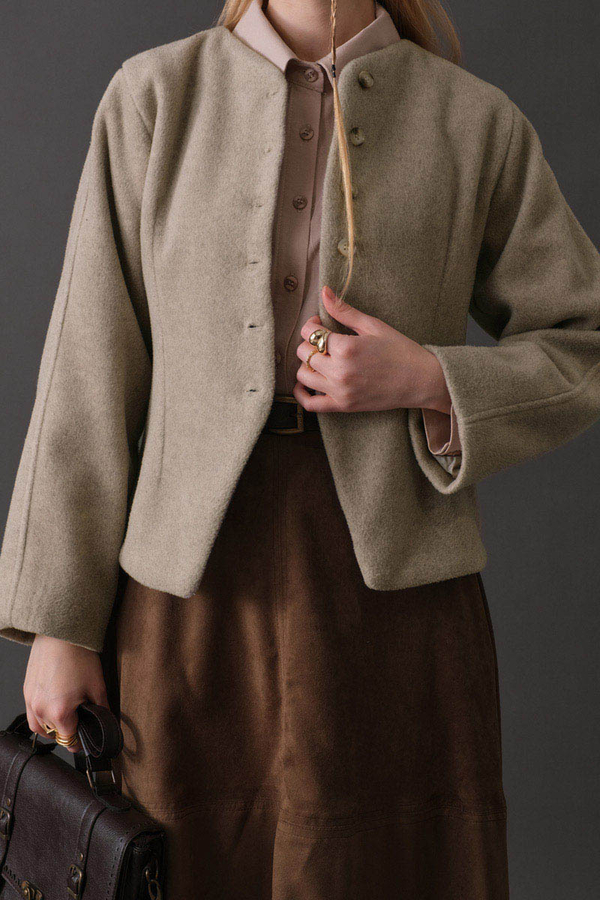 Short Jacket with Dart Detail Stone - 10