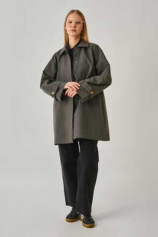 Short Trench Coat with Dropped Shoulders Anthracite - 3