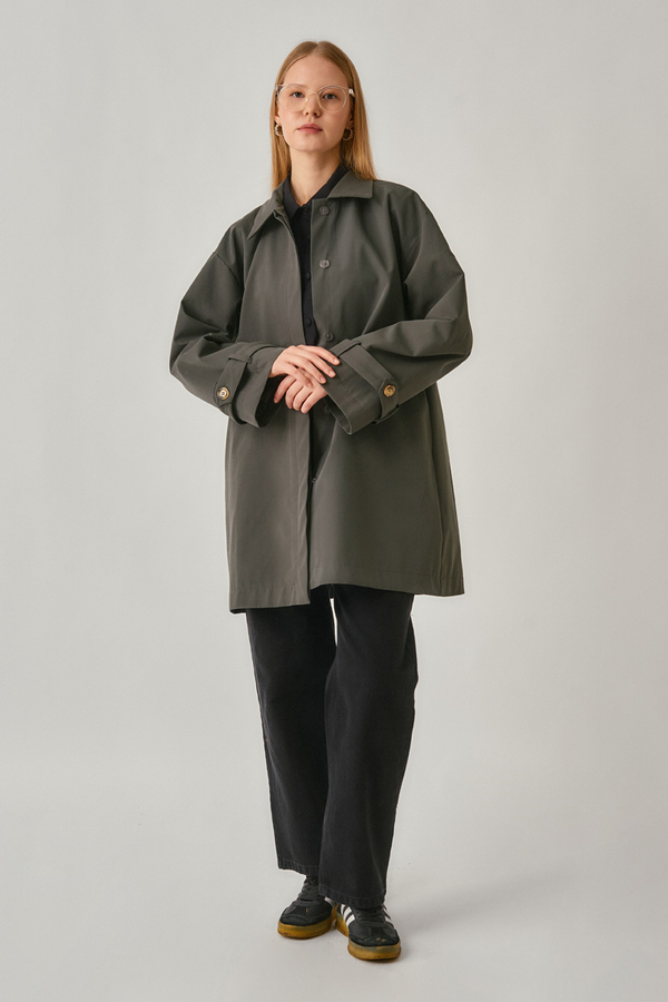 Short Trench Coat with Dropped Shoulders Anthracite - 3