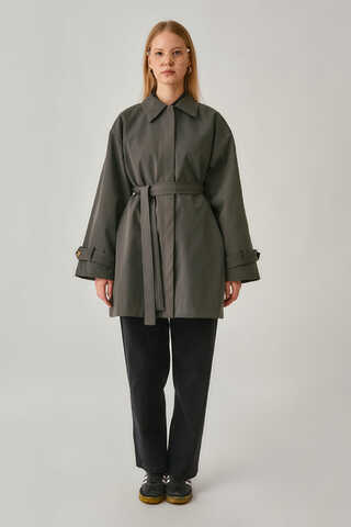 Short Trench Coat with Dropped Shoulders Anthracite - 1