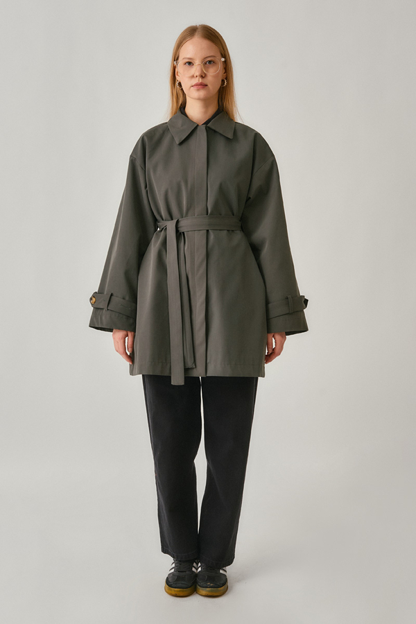 Short Trench Coat with Dropped Shoulders Anthracite - 1