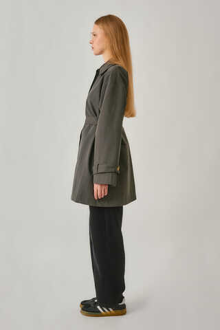 Short Trench Coat with Dropped Shoulders Anthracite - 5