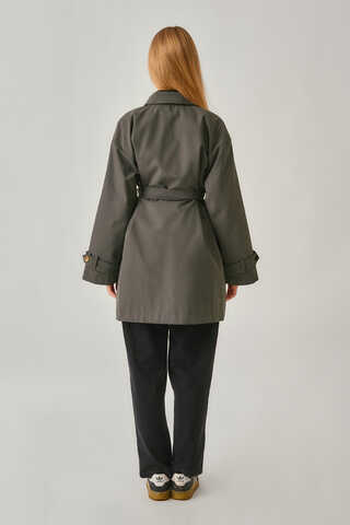 Short Trench Coat with Dropped Shoulders Anthracite - 11