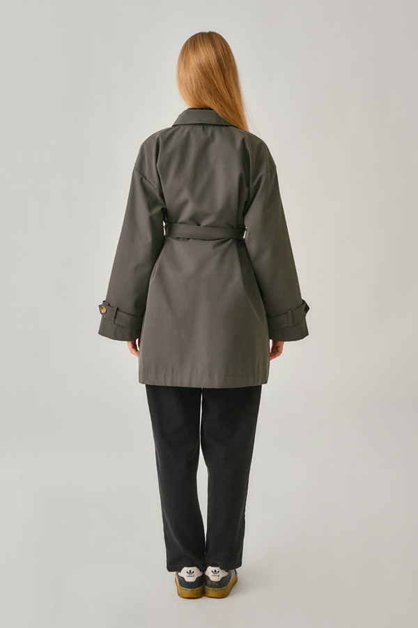 Short Trench Coat with Dropped Shoulders Anthracite - 11