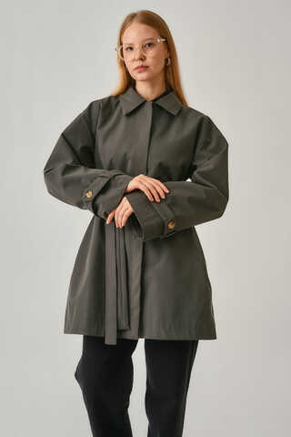 Short Trench Coat with Dropped Shoulders Anthracite - 7