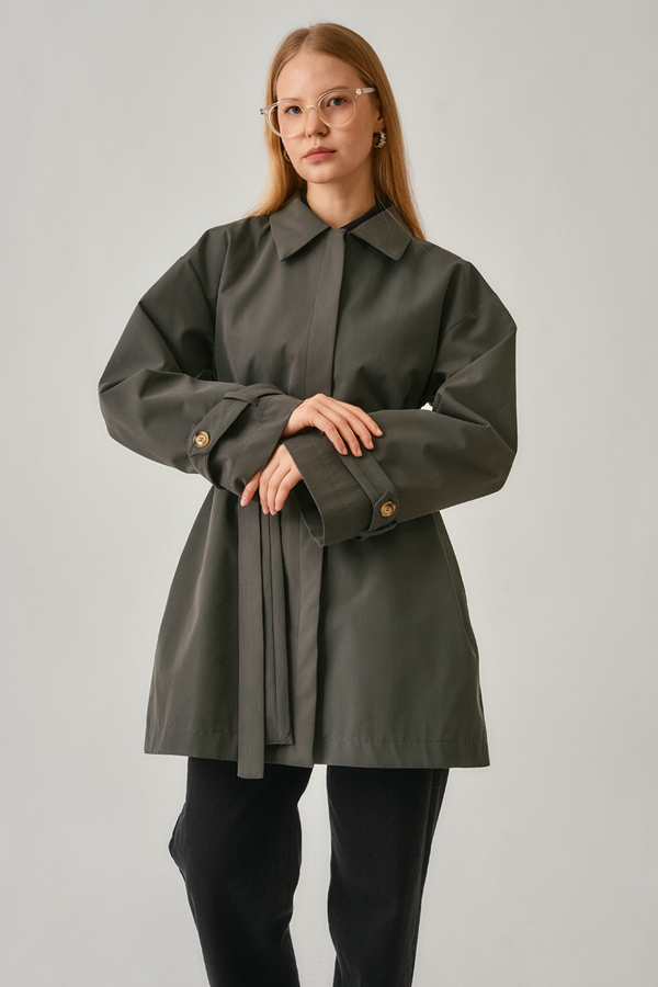 Short Trench Coat with Dropped Shoulders Anthracite - 7