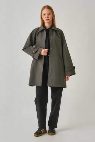 Short Trench Coat with Dropped Shoulders Anthracite - 8