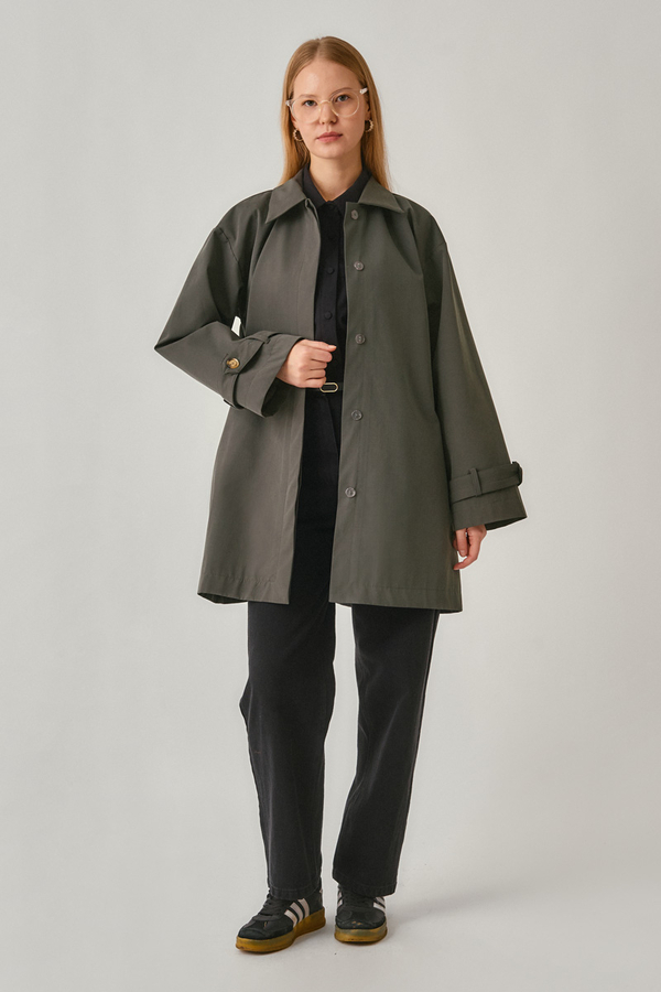 Short Trench Coat with Dropped Shoulders Anthracite - 8