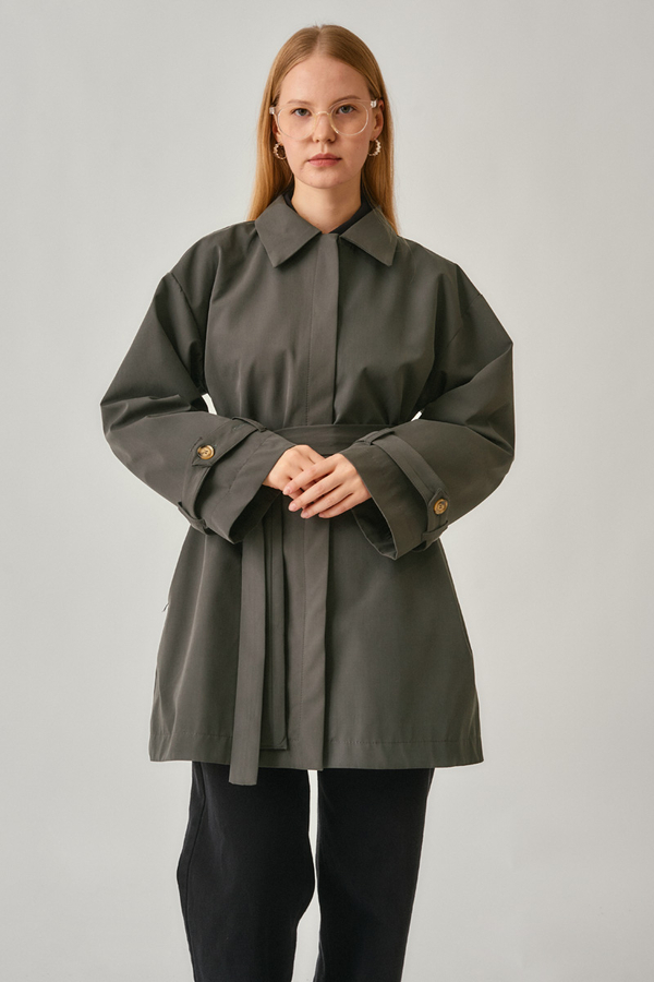 Short Trench Coat with Dropped Shoulders Anthracite - 10