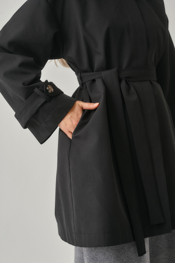 Short Trench Coat with Dropped Shoulders Black - 4