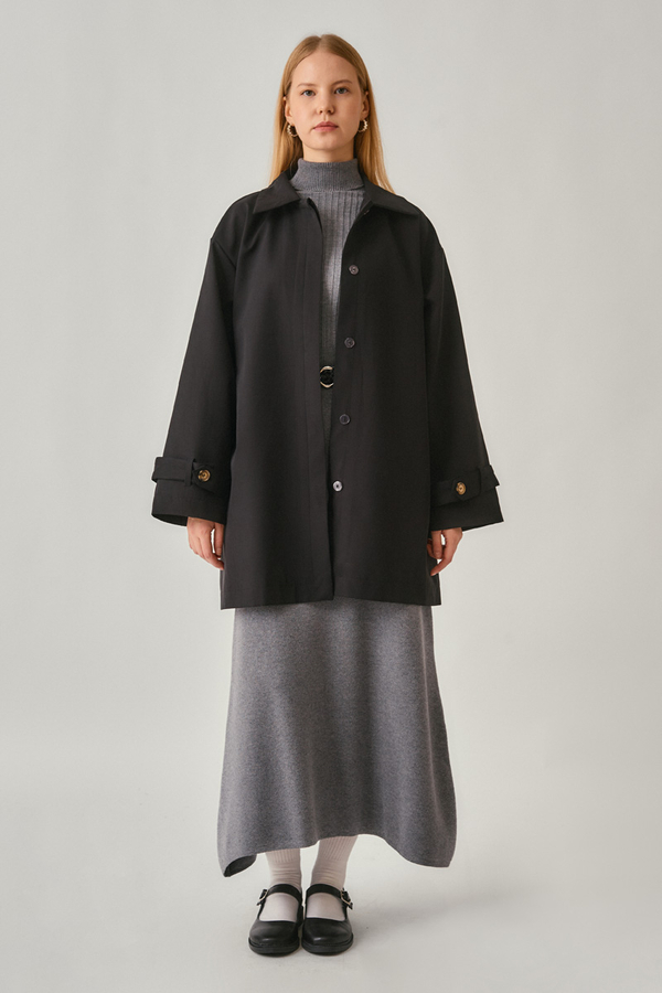 Short Trench Coat with Dropped Shoulders Black - 6